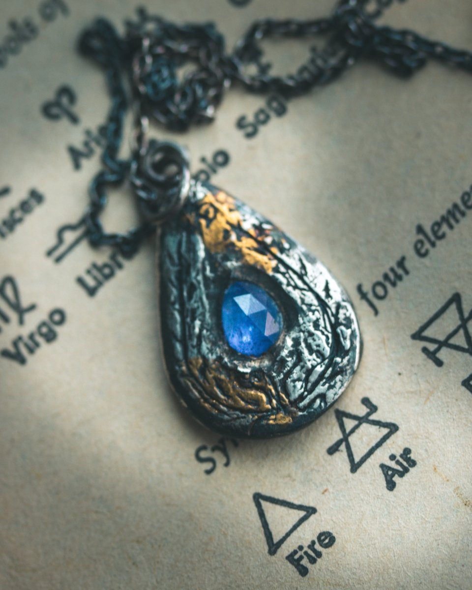 Yaga's Cabinet: Wheat & Flame Talisman | Sterling Silver | 23.5K Keum - boo Gold | Tanzanite - Machinations
