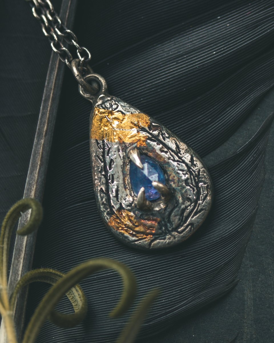 Yaga's Cabinet: Wheat & Flame Talisman | Sterling Silver | 23.5K Keum - boo Gold | Tanzanite - Machinations