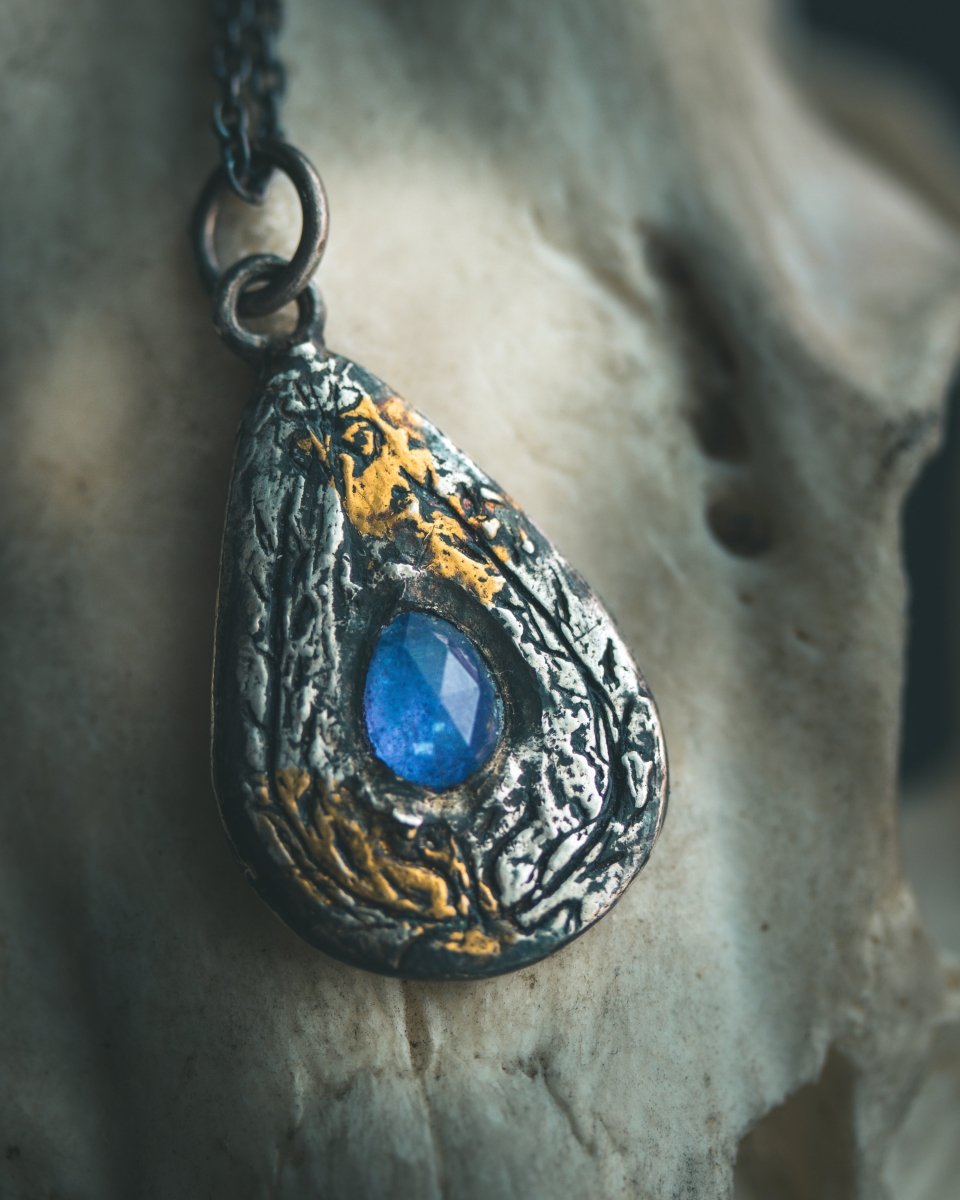 Yaga's Cabinet: Wheat & Flame Talisman | Sterling Silver | 23.5K Keum - boo Gold | Tanzanite - Machinations